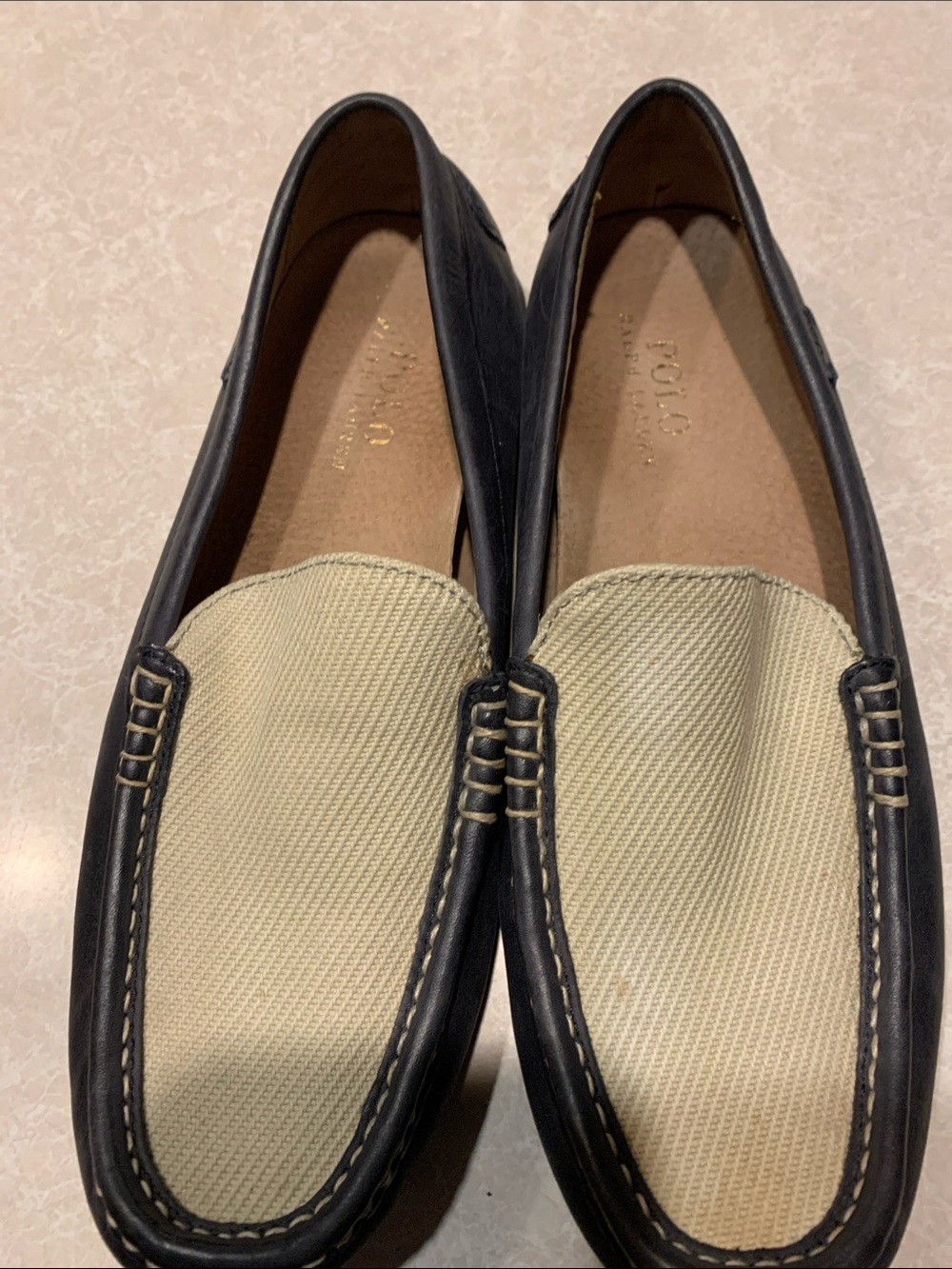 PoloRalph Lauren cream and navy Canvas leather slip on Size 9D